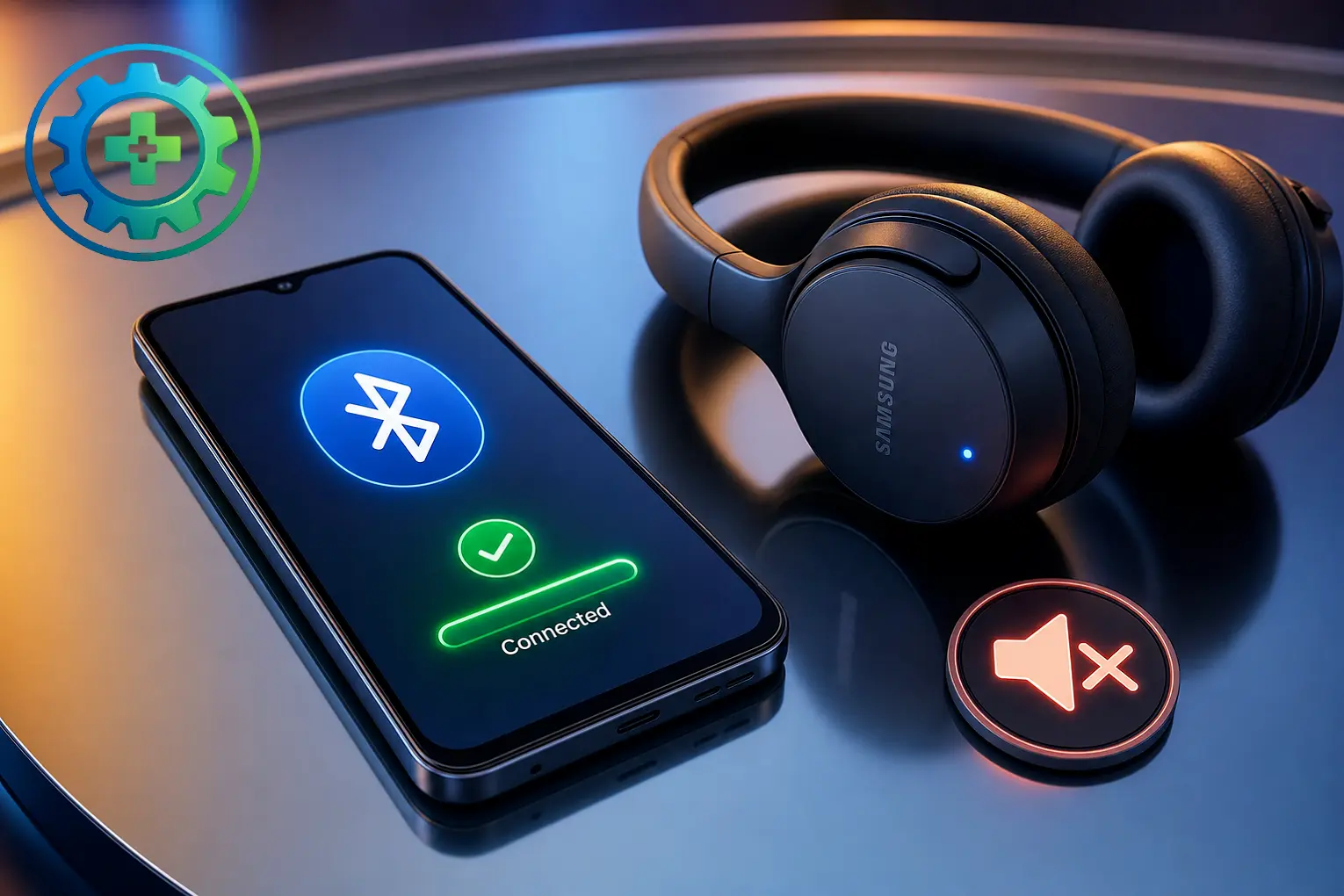 Samsung smartphone screen showing Bluetooth device connected, illustrating the common problem of no audio during calls or music playback
